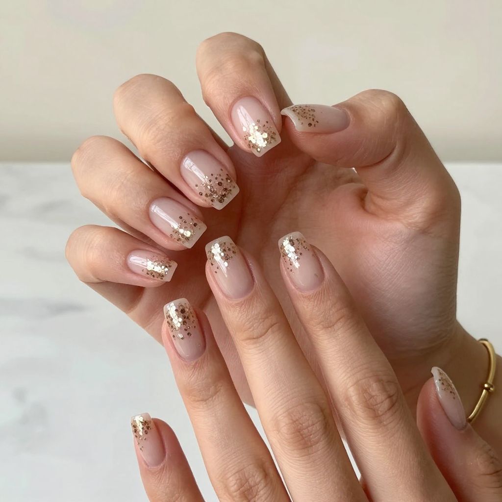 Champagne Gold Sequin Nails