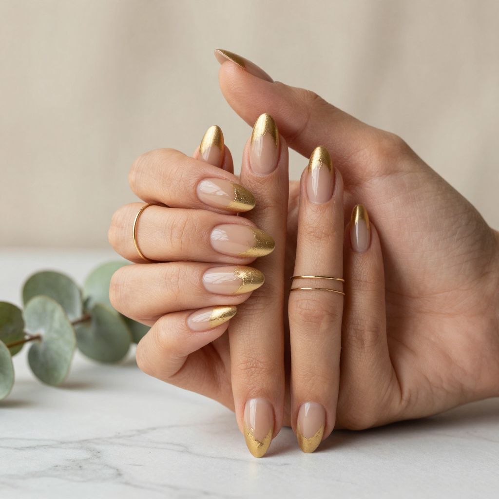 Gold Leaf Ombre on Nude Stiletto Nails