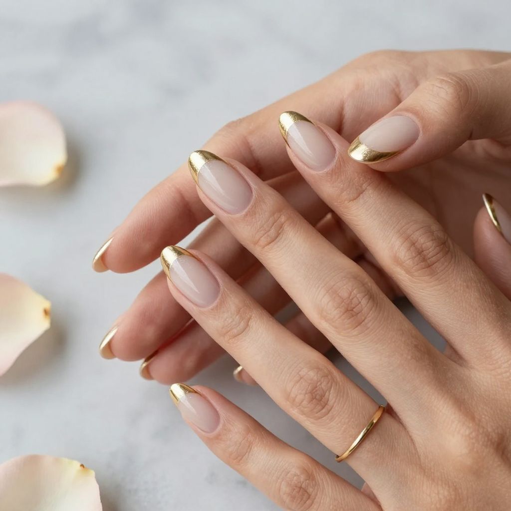 Gold Glitter Fade with French Tip Accent