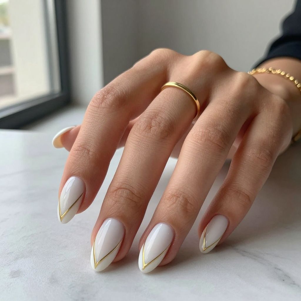 Gold Geometric Line Art Nails