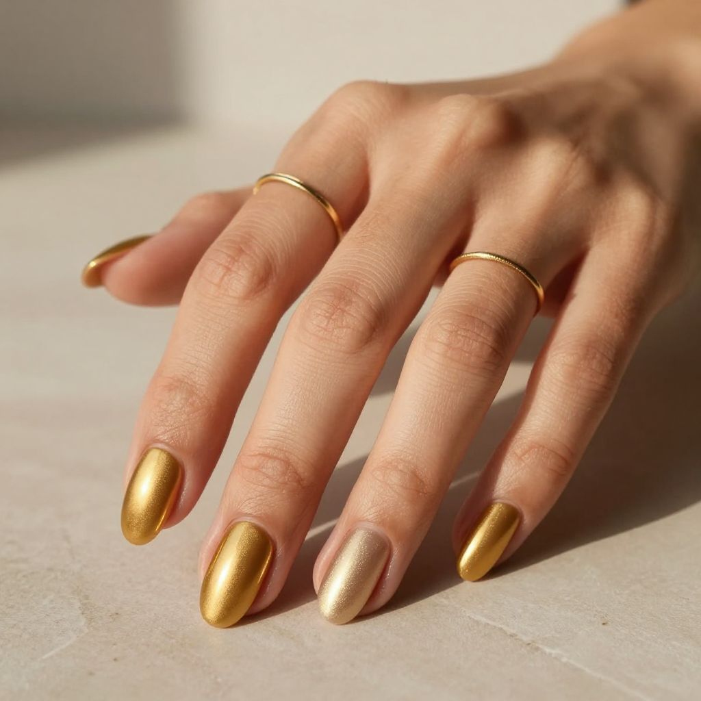 Matte Gold and Glossy Two Tone Nails