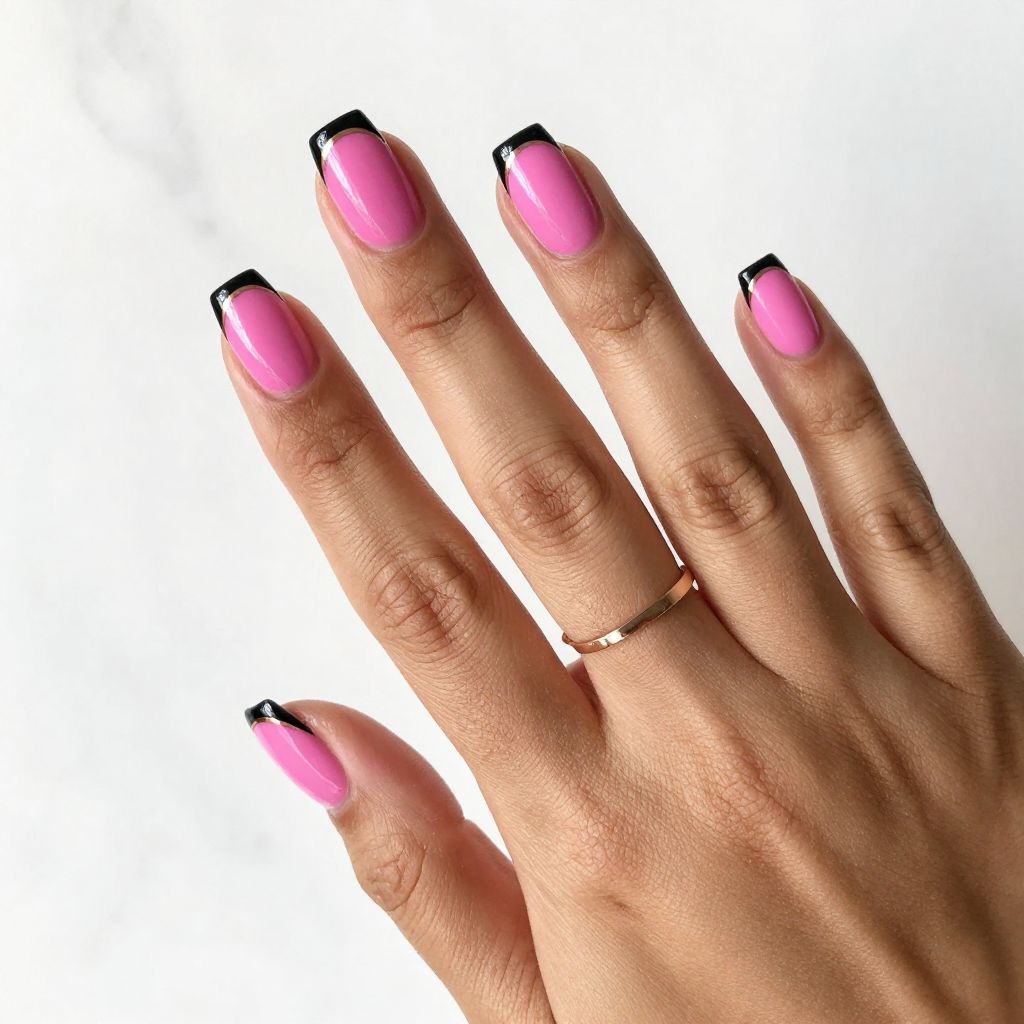 Fuchsia Pink with Black French Tips