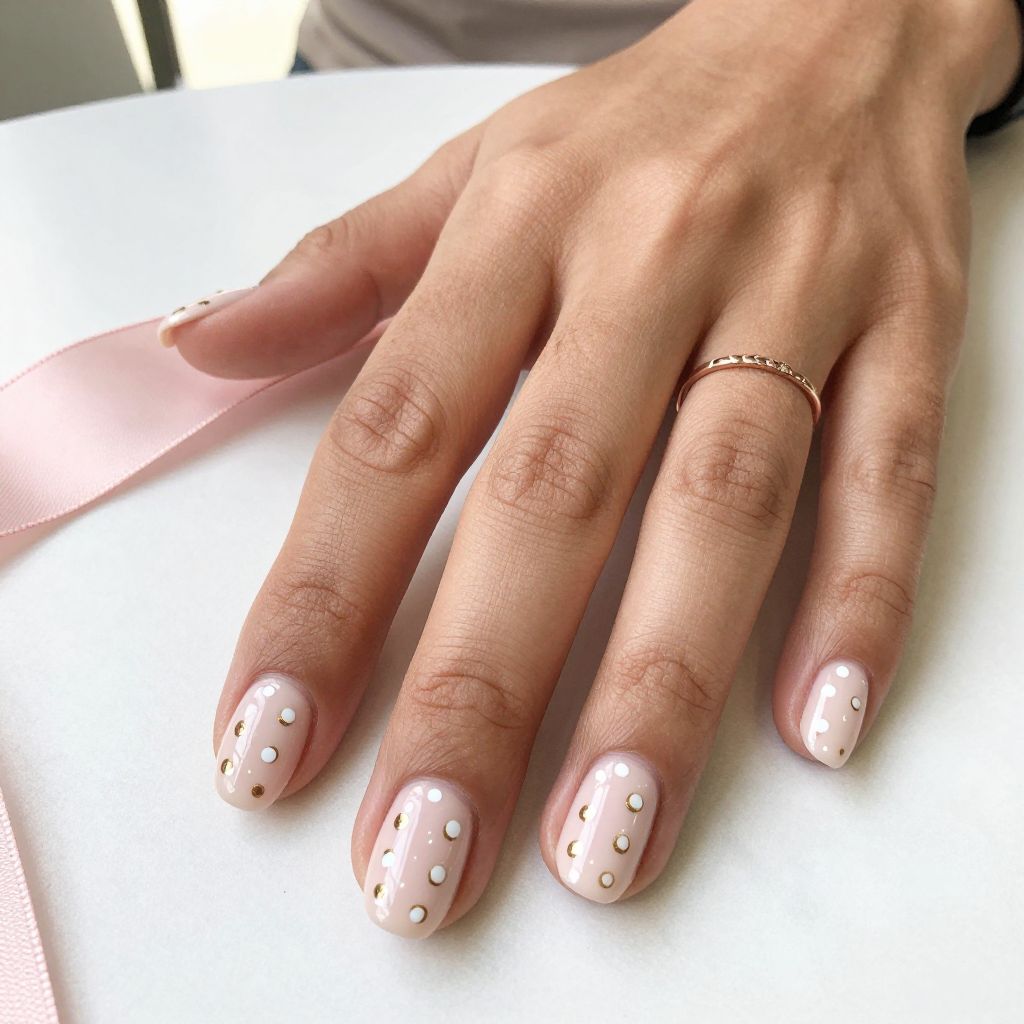 Soft Pink with White Polka Dots