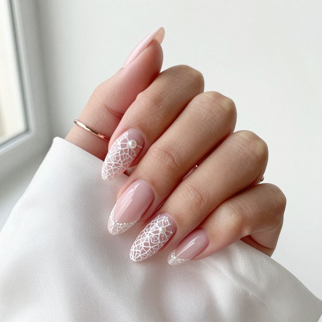 Pale Pink with White Lace Overlay