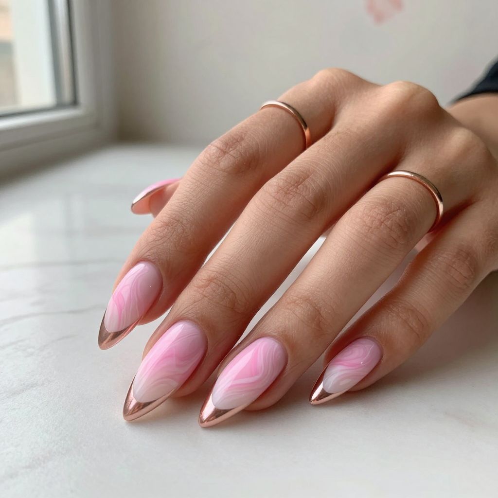 Candy Pink Marble with Chrome Tips