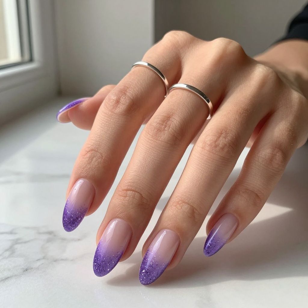 Purple Glitter Gradient Nails