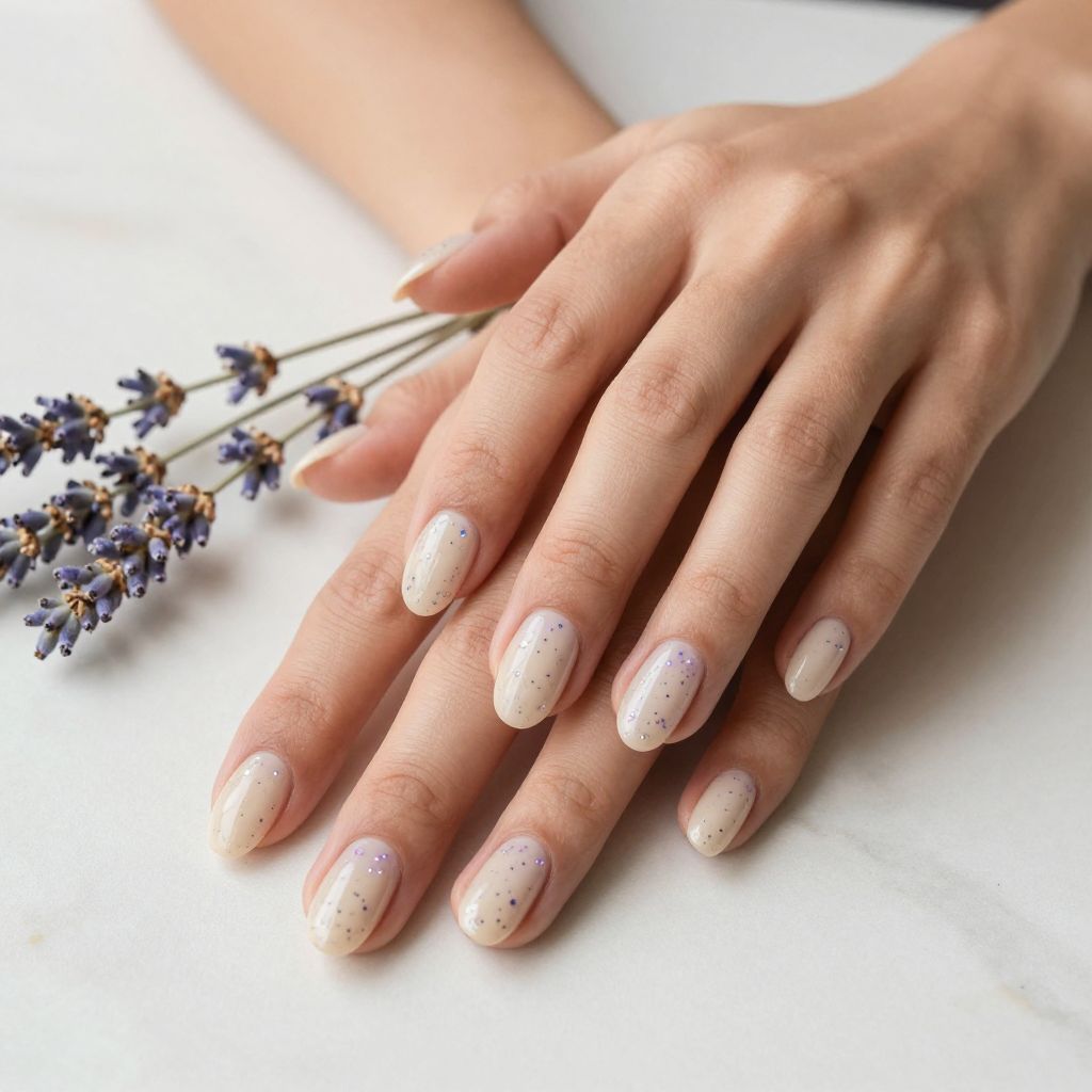 Lavender Speckle with Nude Base Nails