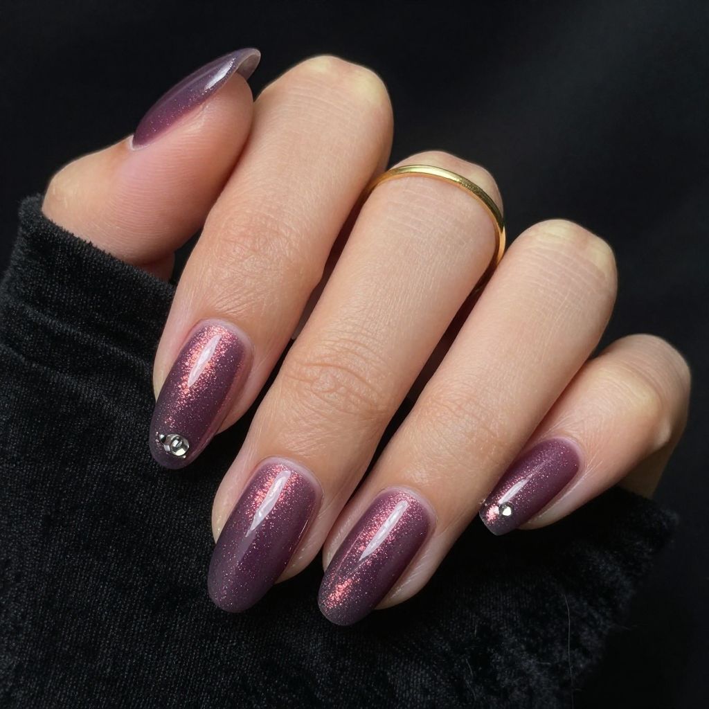 Deep Plum Metallic Statement Nails
