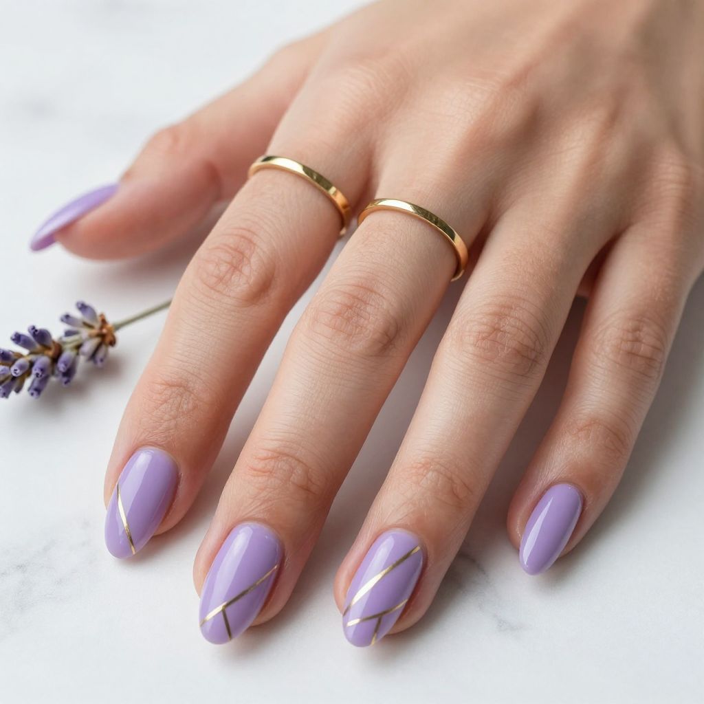 Purple and Gold Geometric Nails
