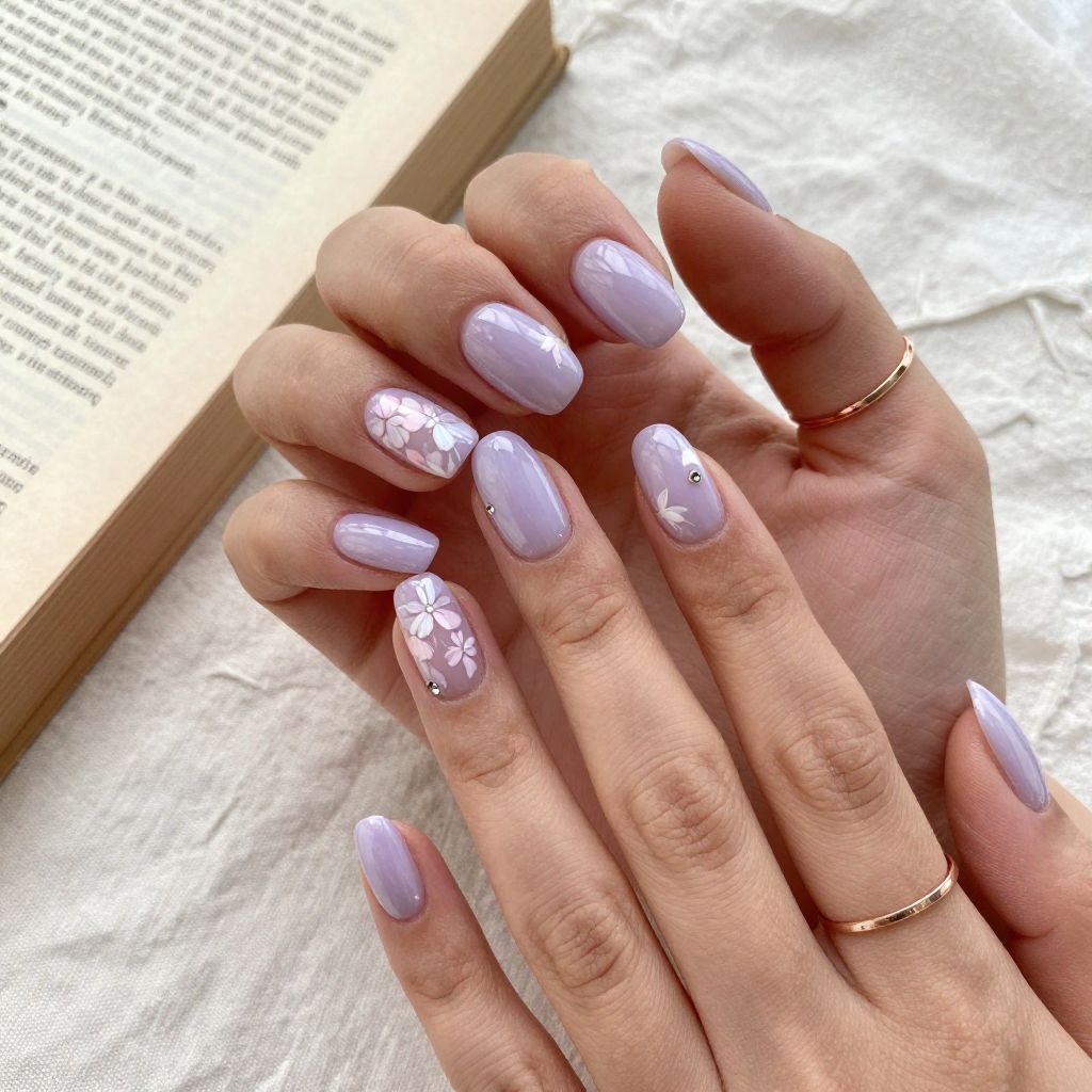 Lavender Floral Accent Nails