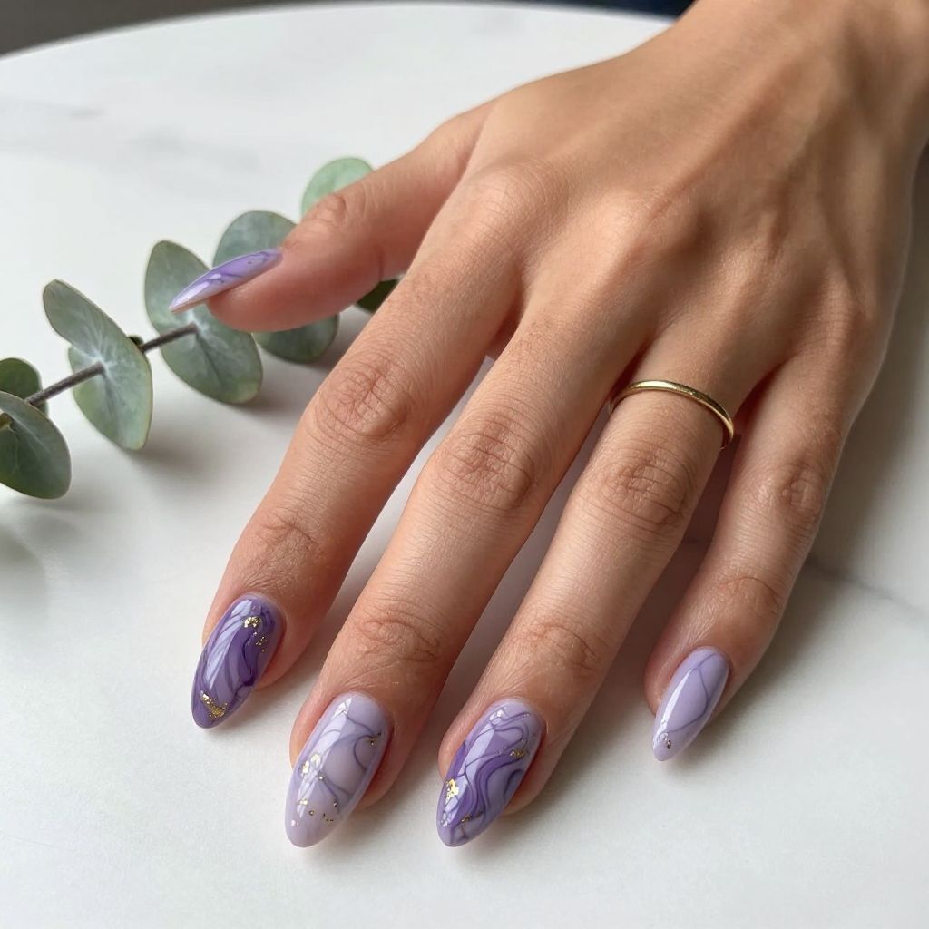 Purple Marble Swirl Nails