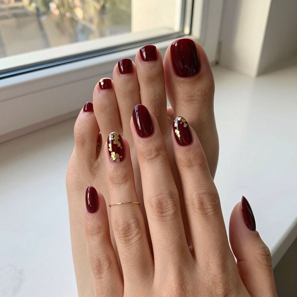 Deep Burgundy with Gold Leaf