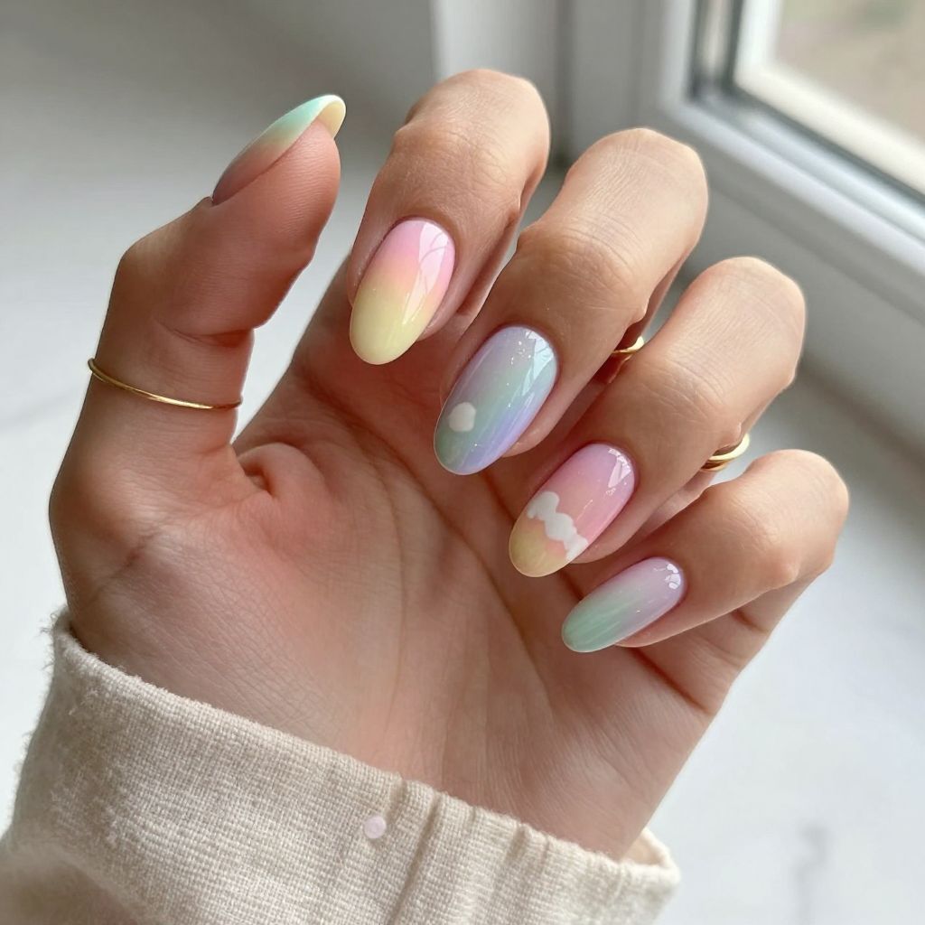 Pastel Rainbow Gradient Nails