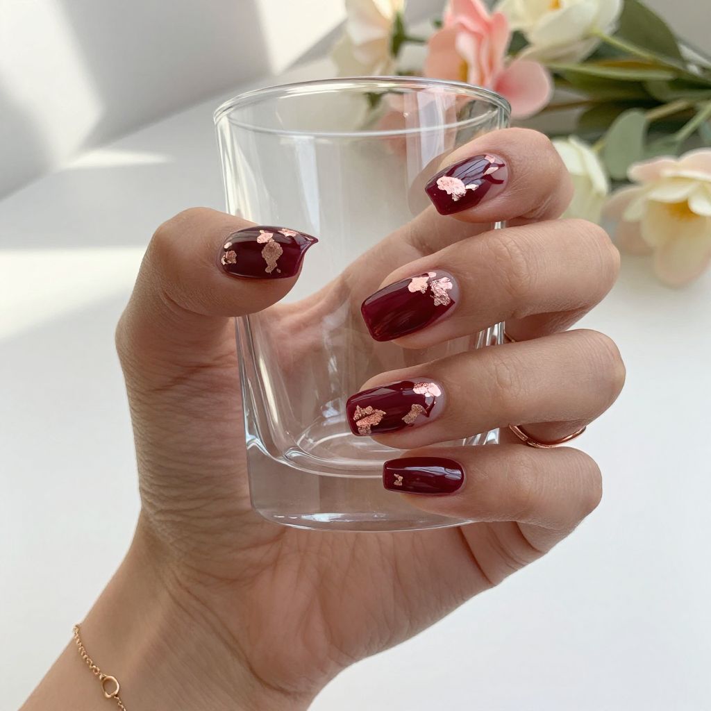 Rose Gold Foil and Burgundy Nails
