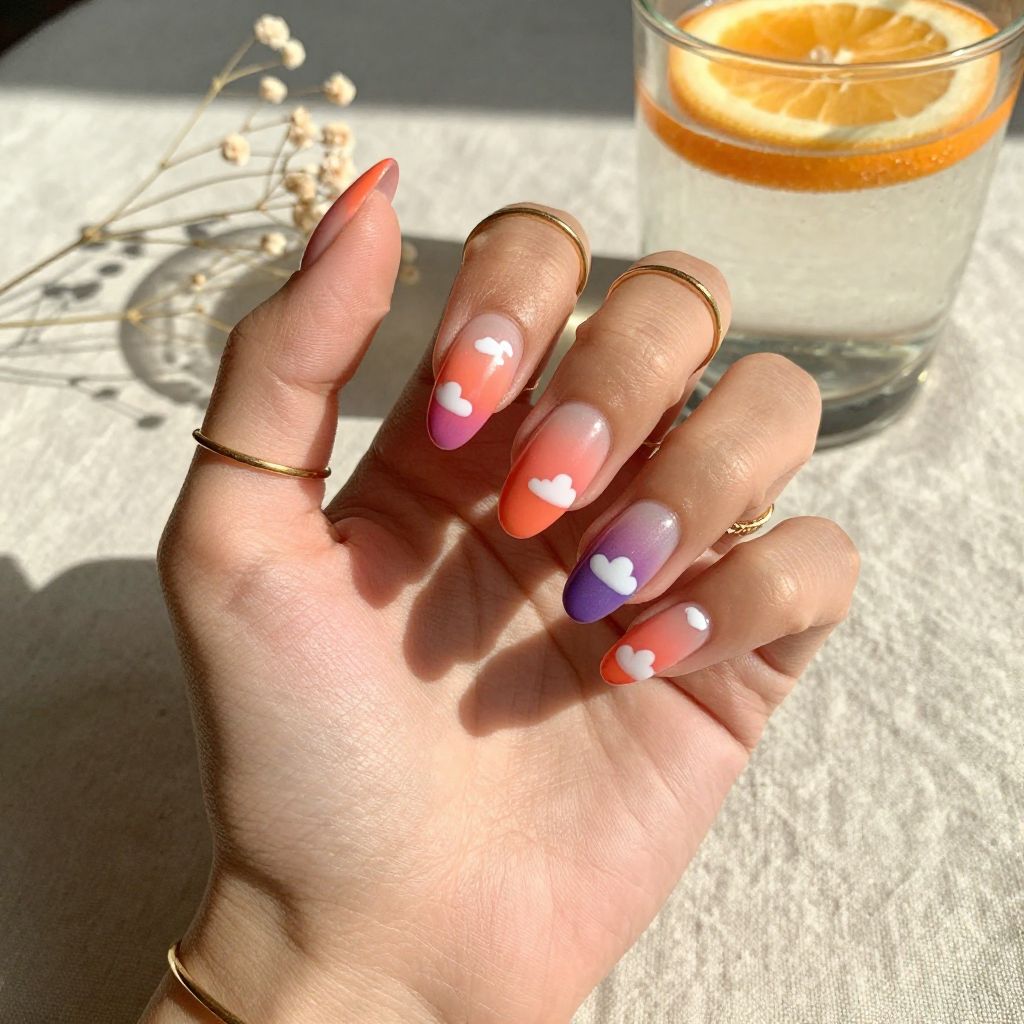 Sunset Skies with Cloud Details Nails