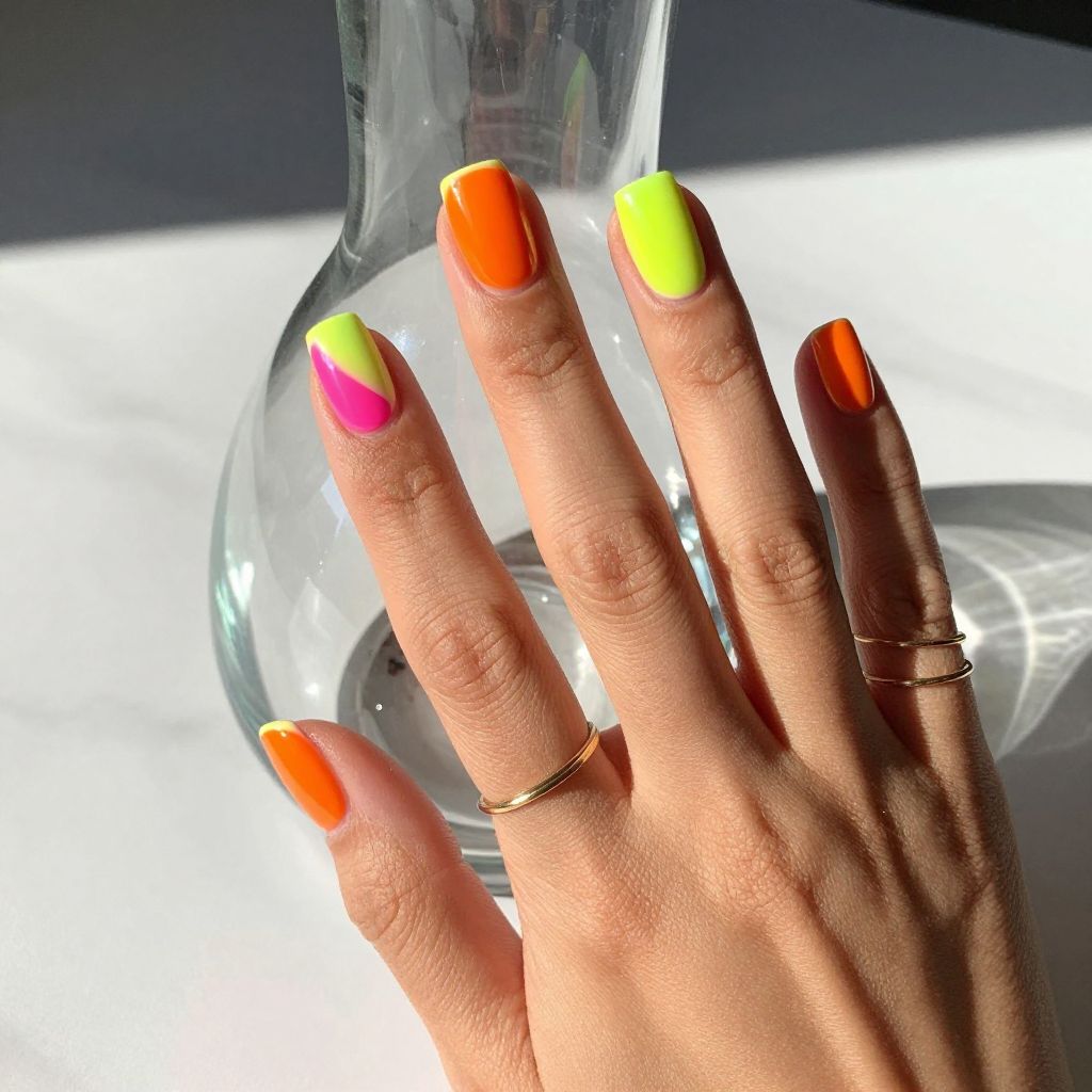 Neon Multi Color Block Nails