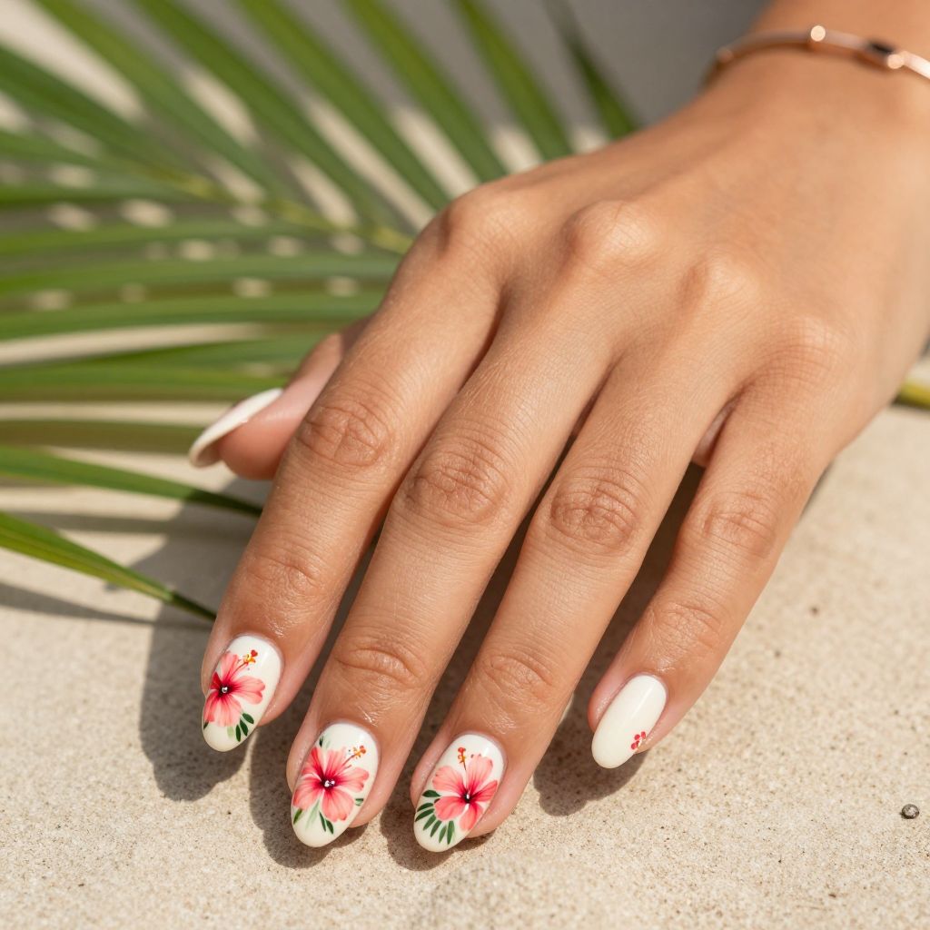 Tropical Hibiscus Floral Nails
