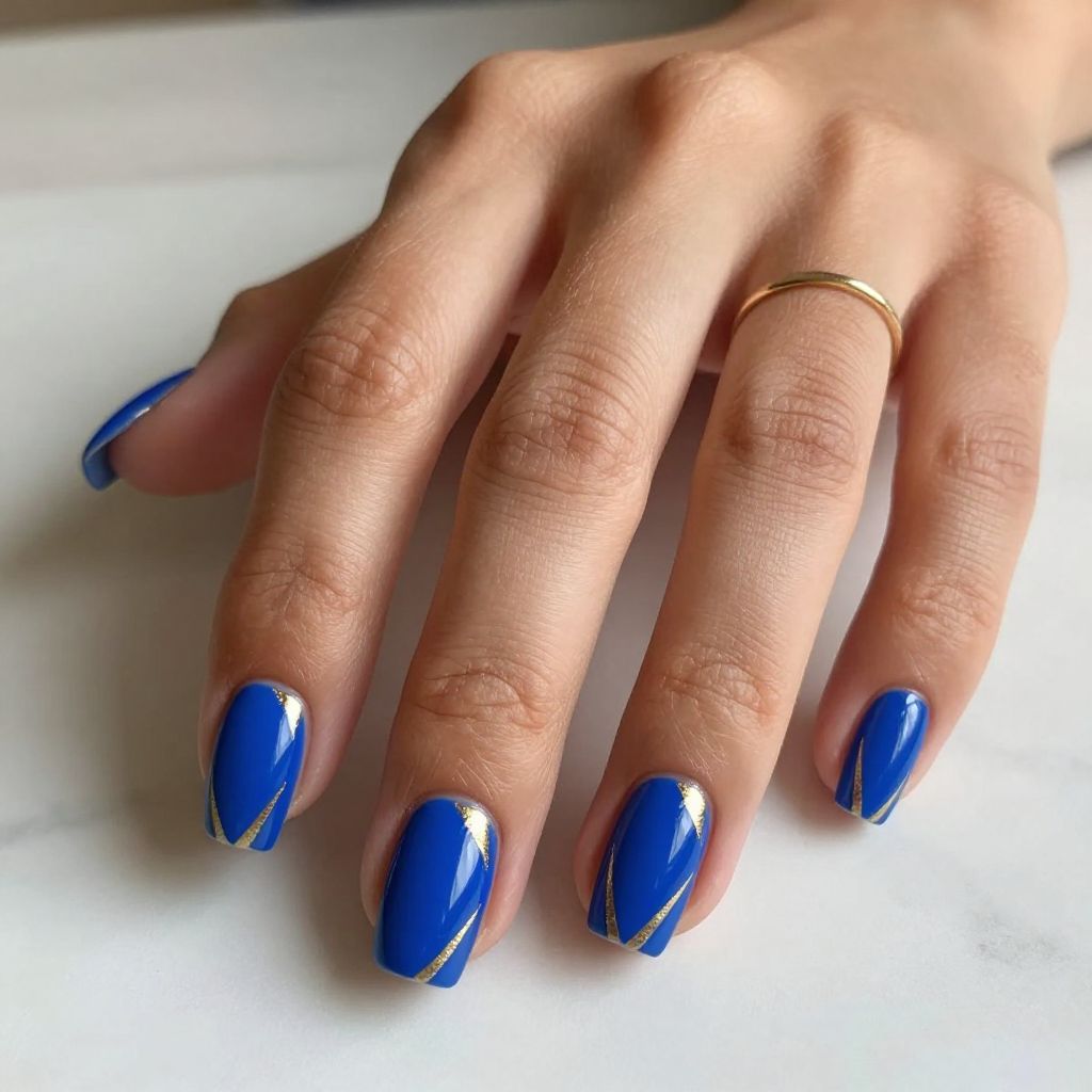 Electric Cobalt and Gold Foil Nails