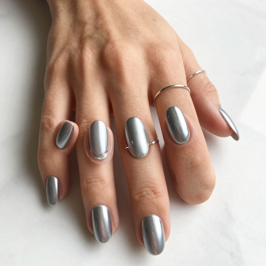 Metallic Silver Matte and Chrome Nails