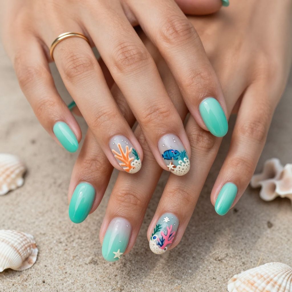 Coral Reef Underwater Scene Nails