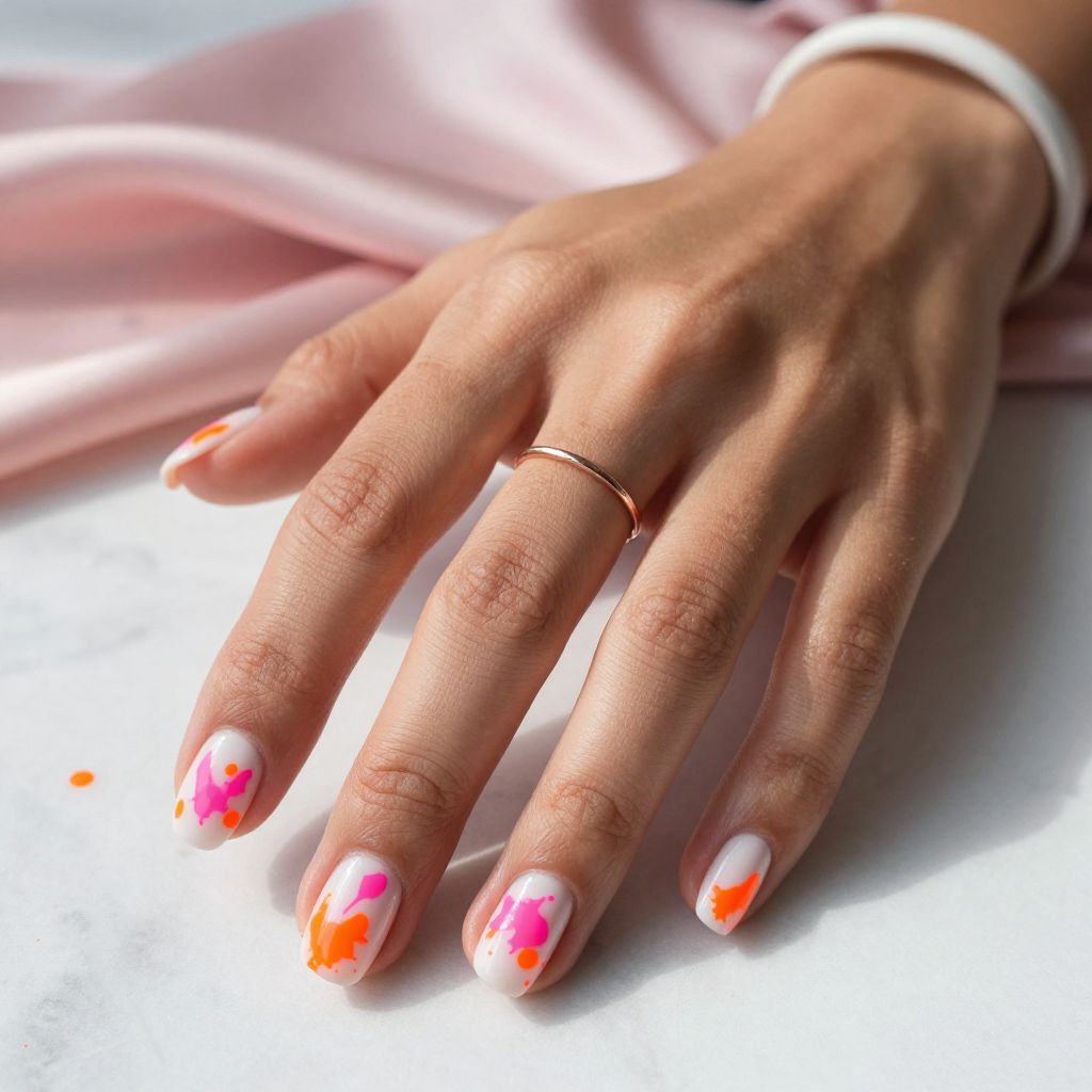 Neon Pink Splatter Art Nails