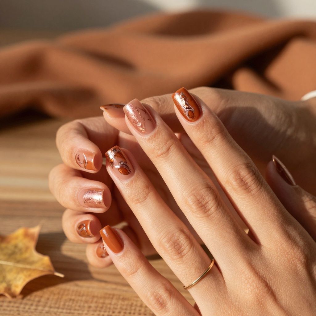 Burnt Sienna with Foil Abstract Art
