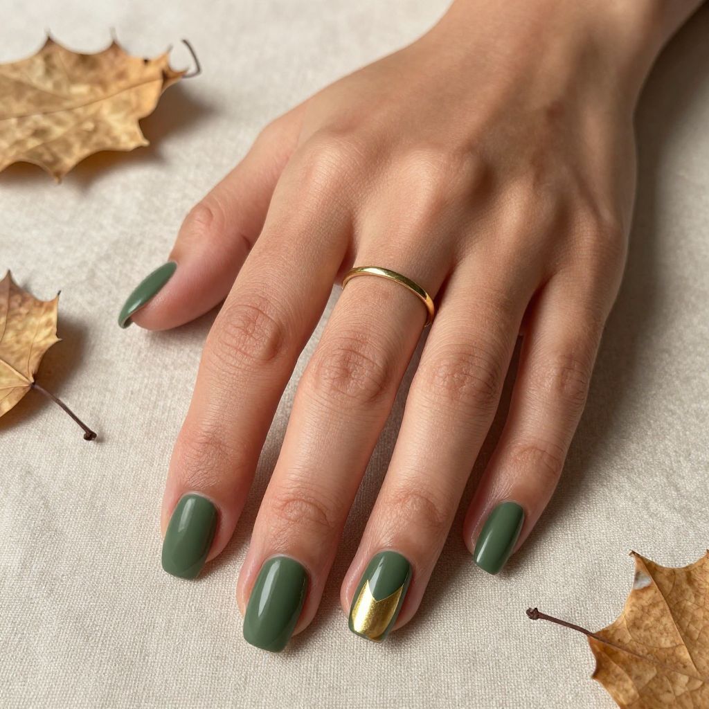 Deep Olive with Gold Geometric Negative Space