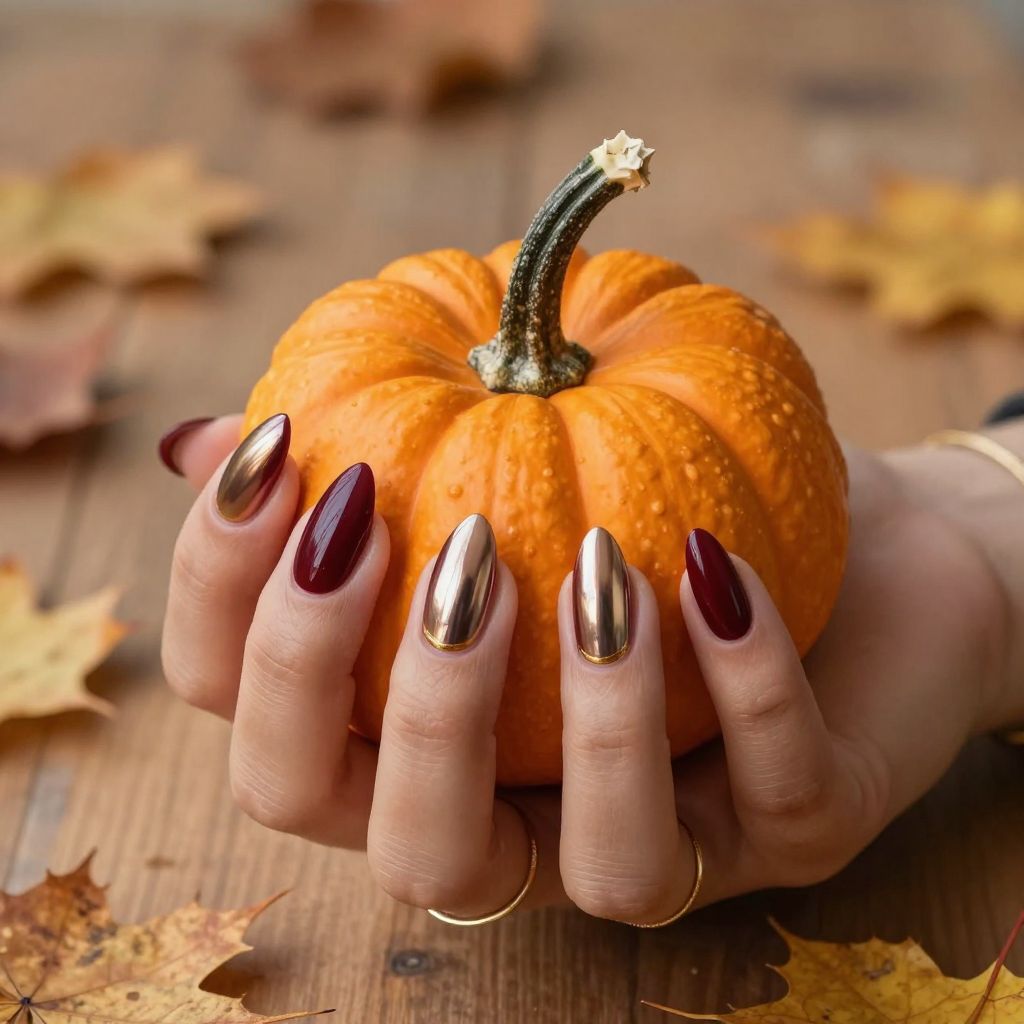 Burgundy Chrome Stiletto Nails