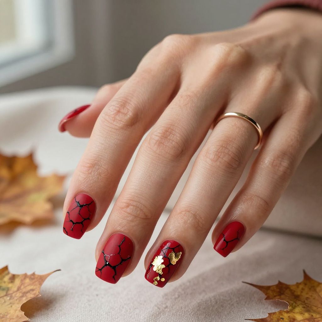 Crimson Red with Metallic Crackle Effect