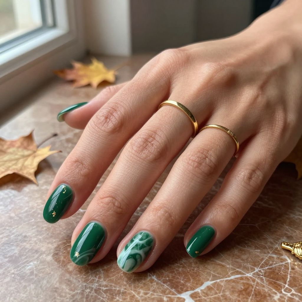 Forest Green Marble with Gold Accents