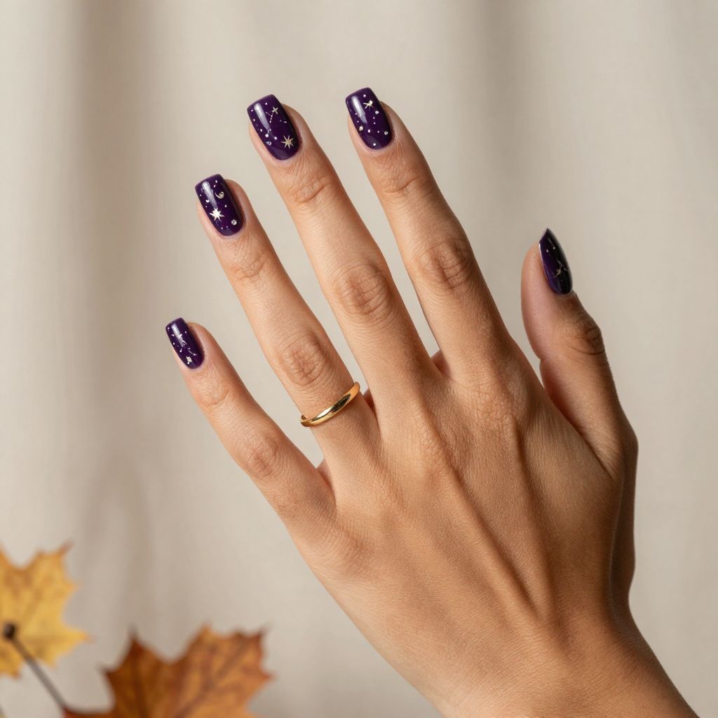Deep Plum with Celestial Nail Art