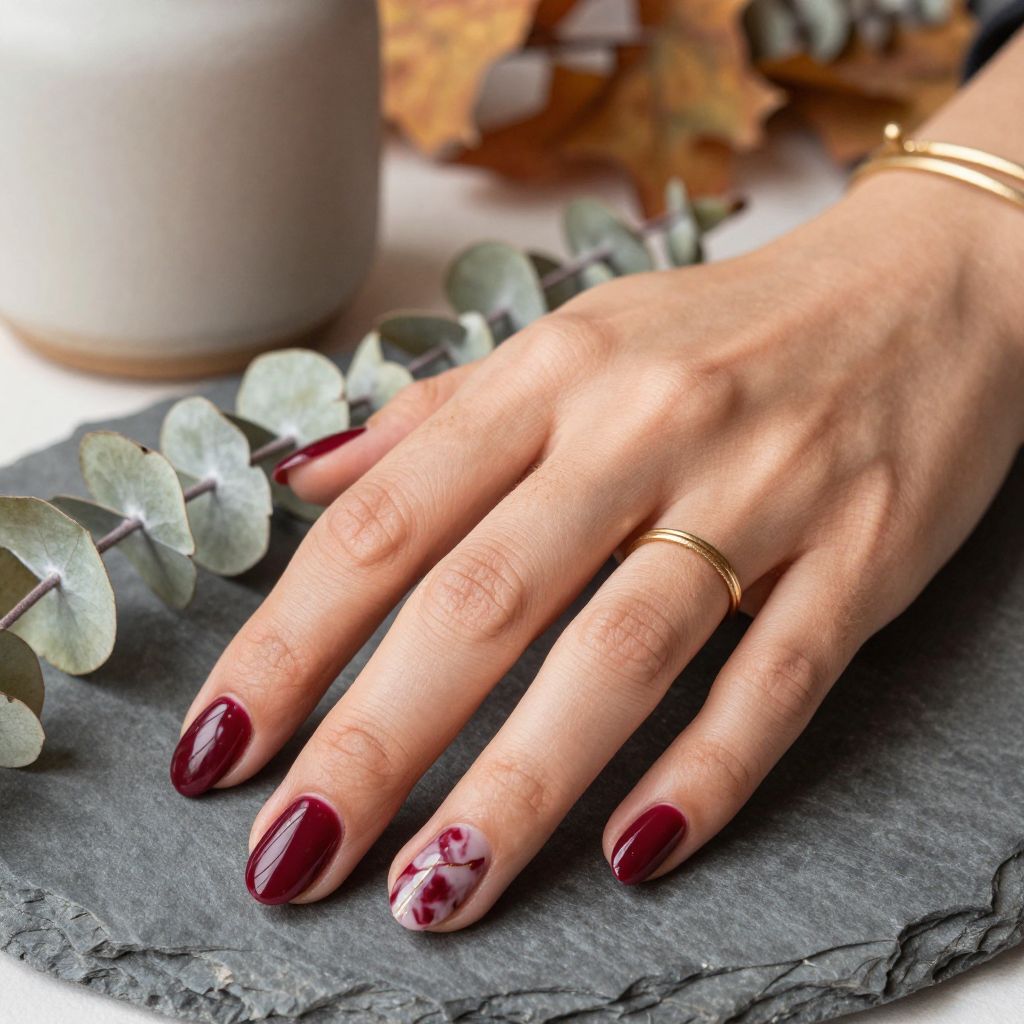 Wine Red with White Marble Veining