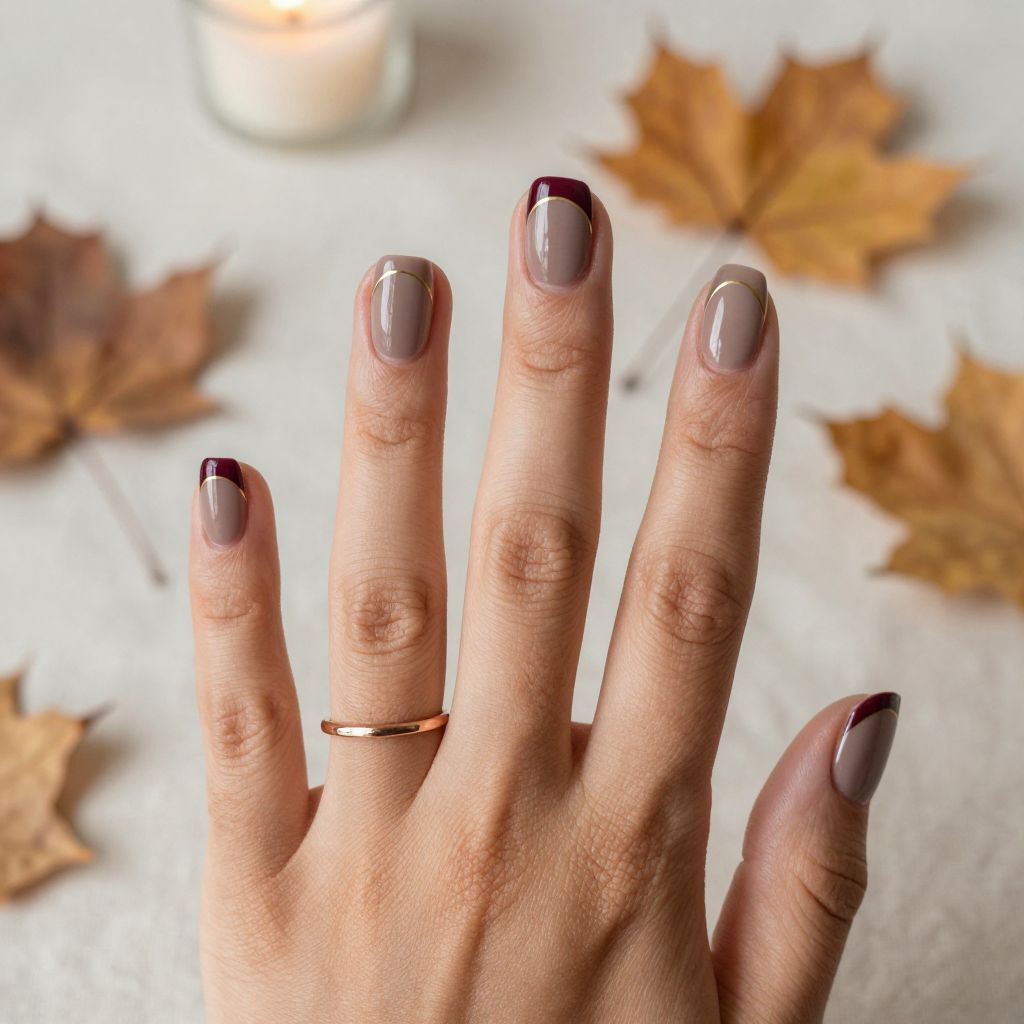 Taupe with Burgundy Half Moon Design