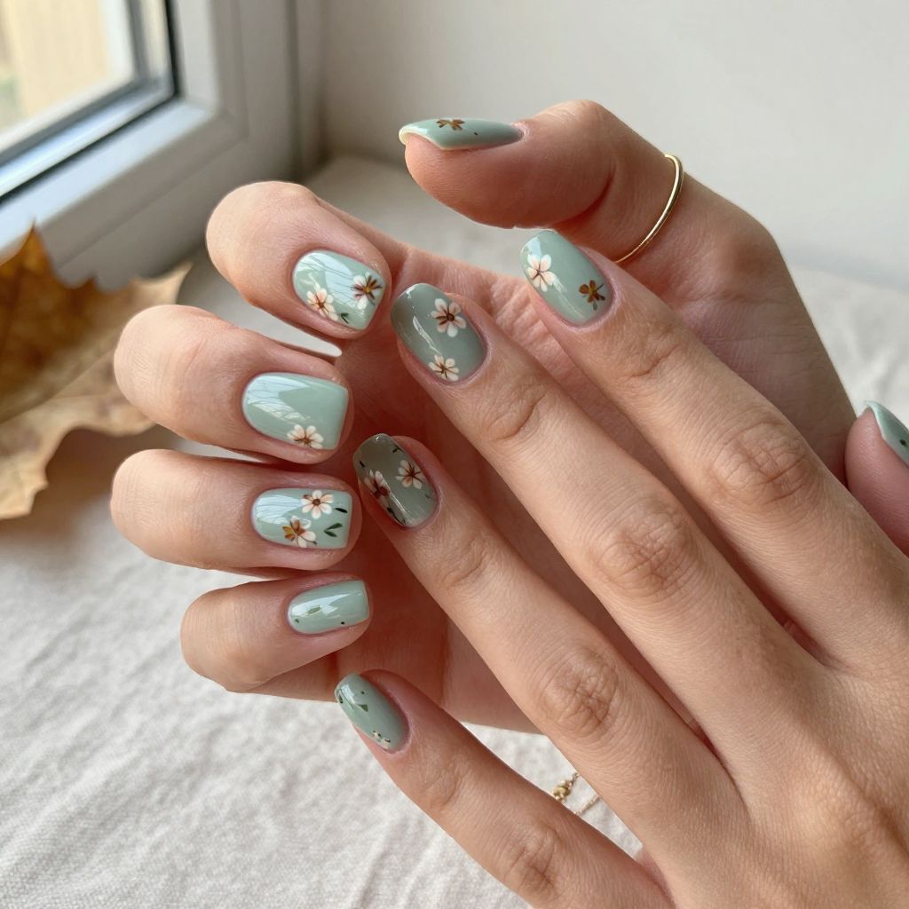 Sage Green with Dainty Floral Details