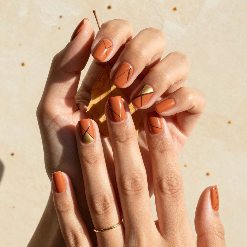 Burnt Orange with Geometric Line Work