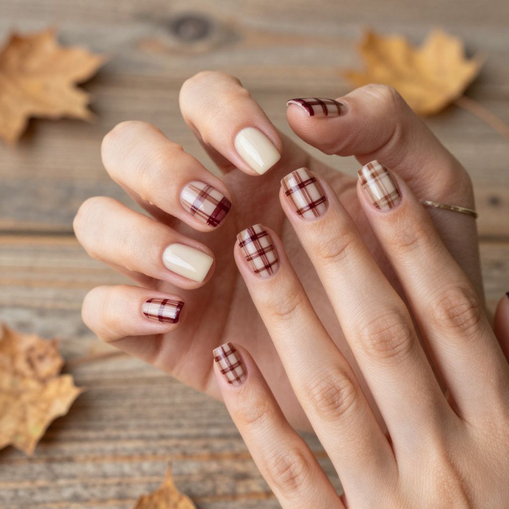Cream with Dark Plaid Pattern