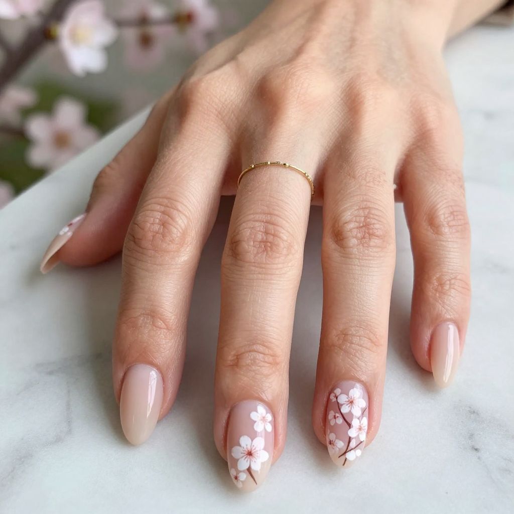 Soft Pink Cherry Blossoms on Nude