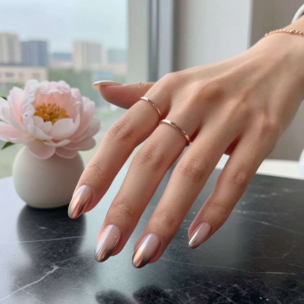 Metallic Gradient French Tips with Chrome Effect