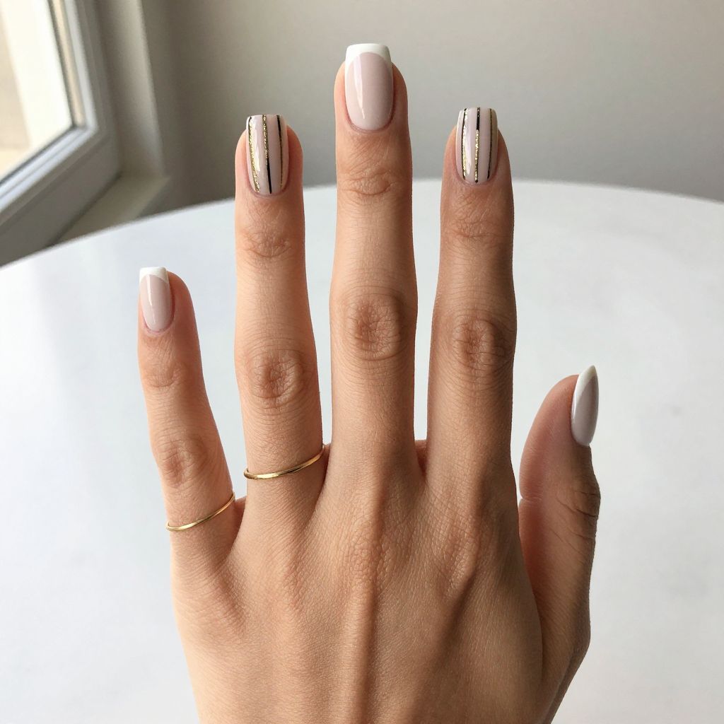 Striped French Tips with Linear Details