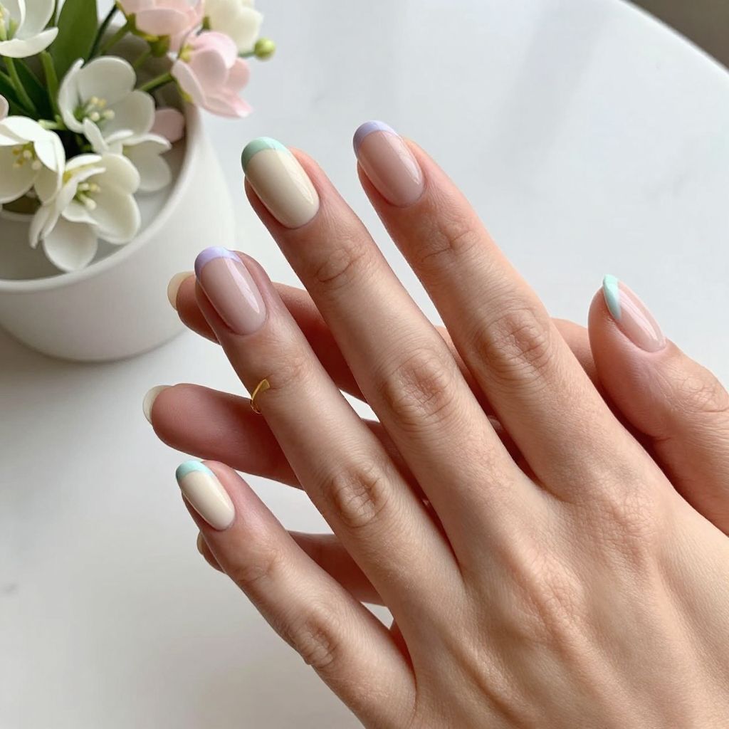 Colored French Tips in Soft Pastels