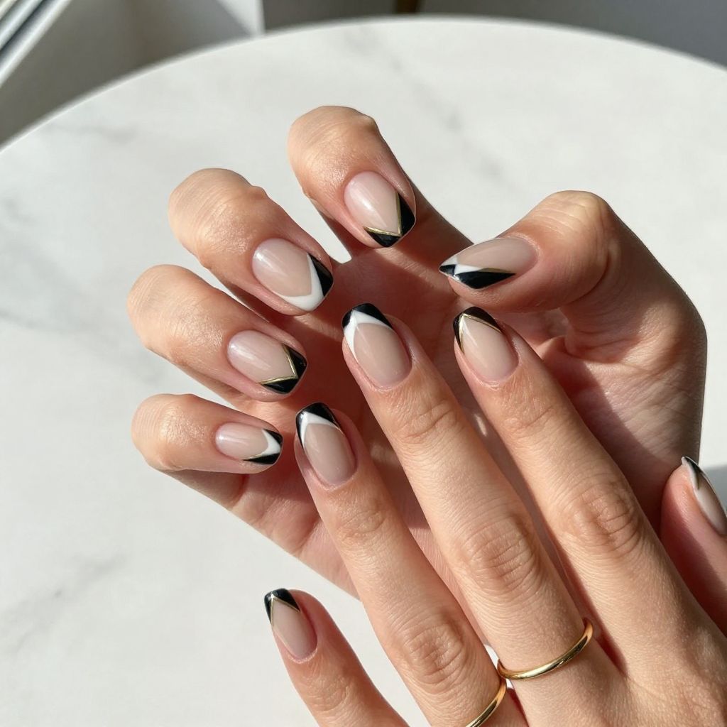 Geometric French Tips with Clean Lines