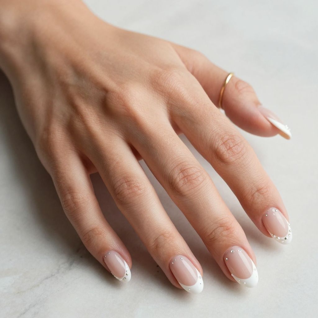 Pearl and Rhinestone French Tips