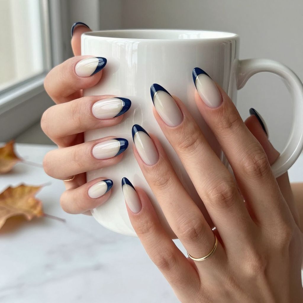 Colored French Tips in Navy Blue