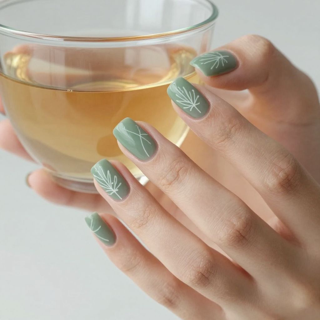 Gel Fall Nail Designs sage green