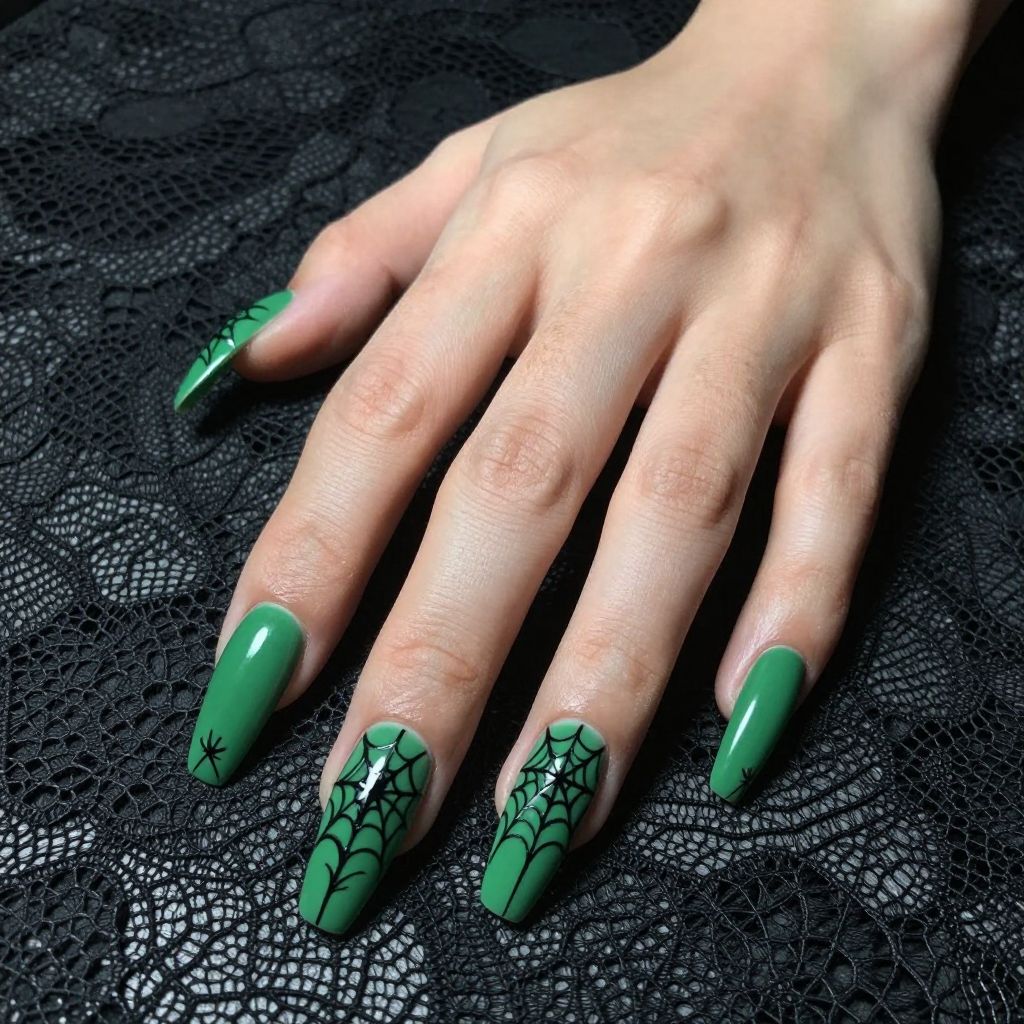Gel Fall Nail Designs forest green
