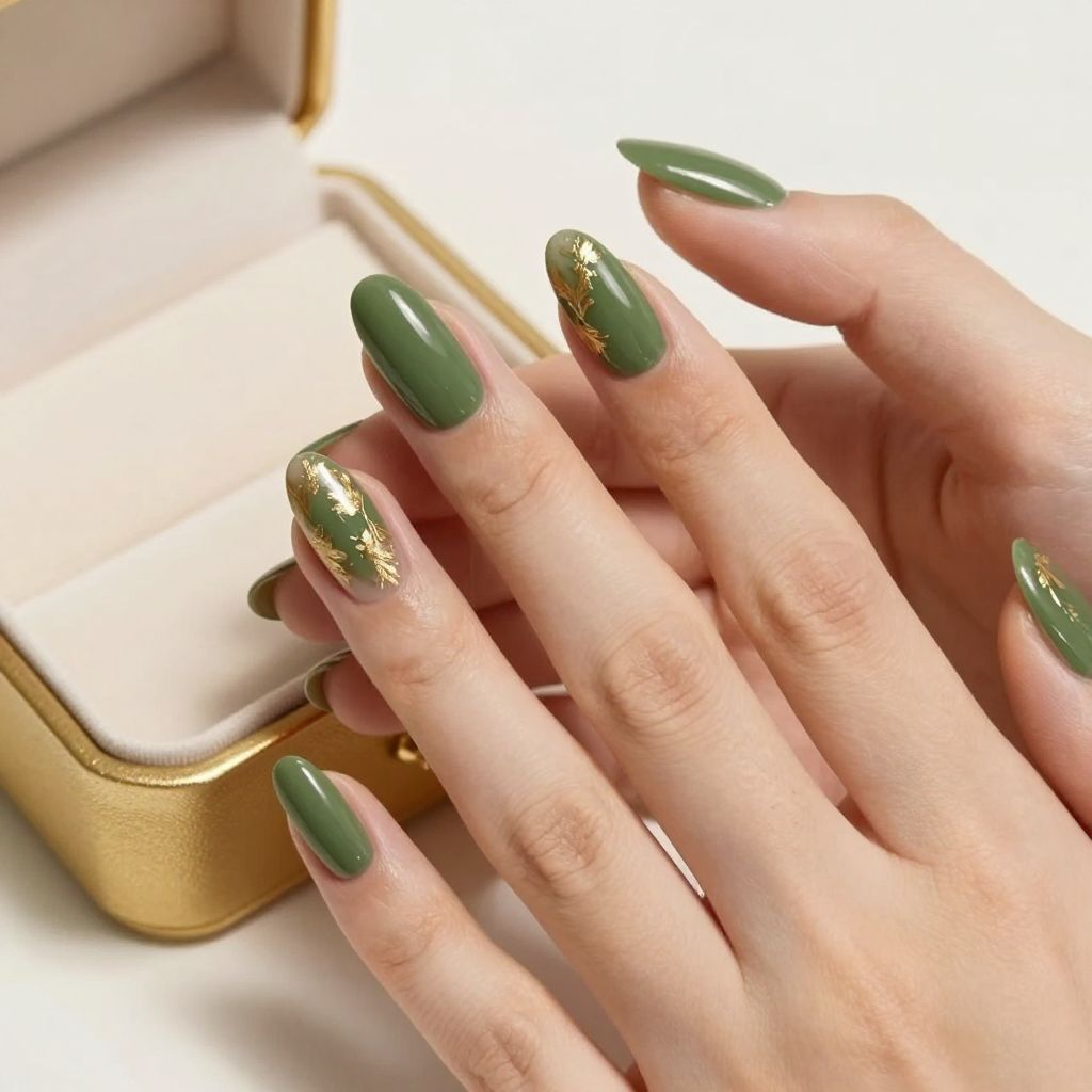 Gel Fall Nail Designs olive green