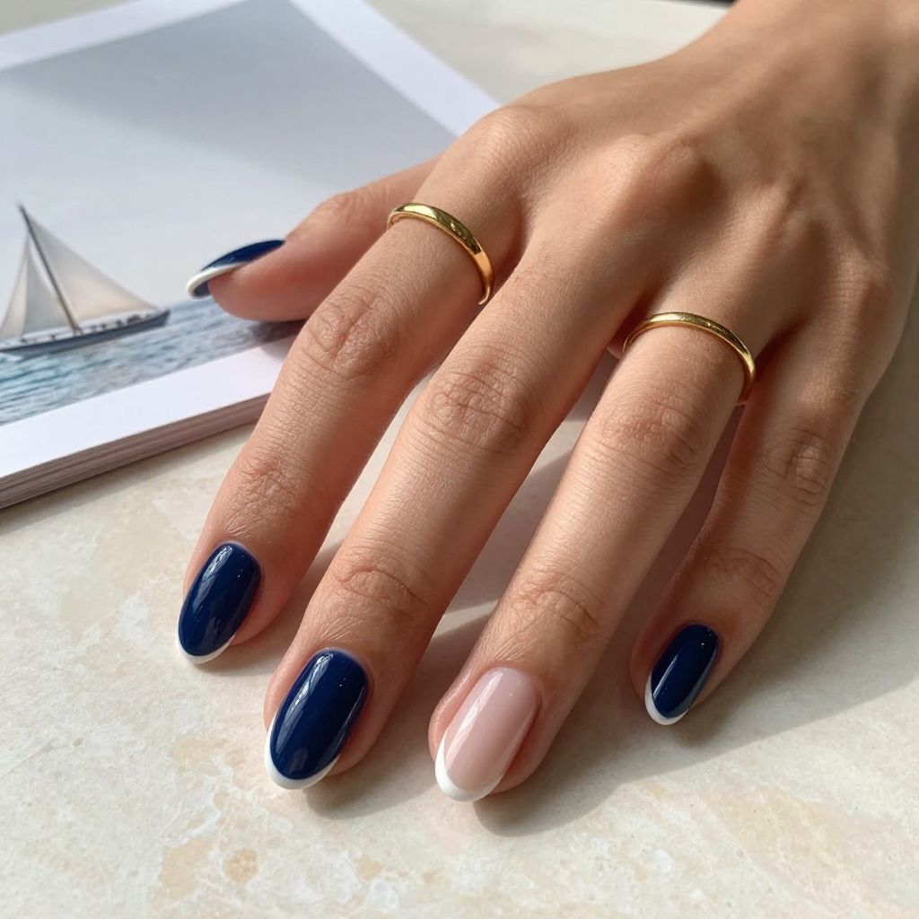 Navy Blue with White French Tips