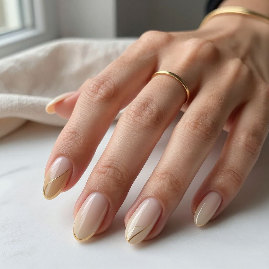 Warm Nude with Negative Space Geometric Lines