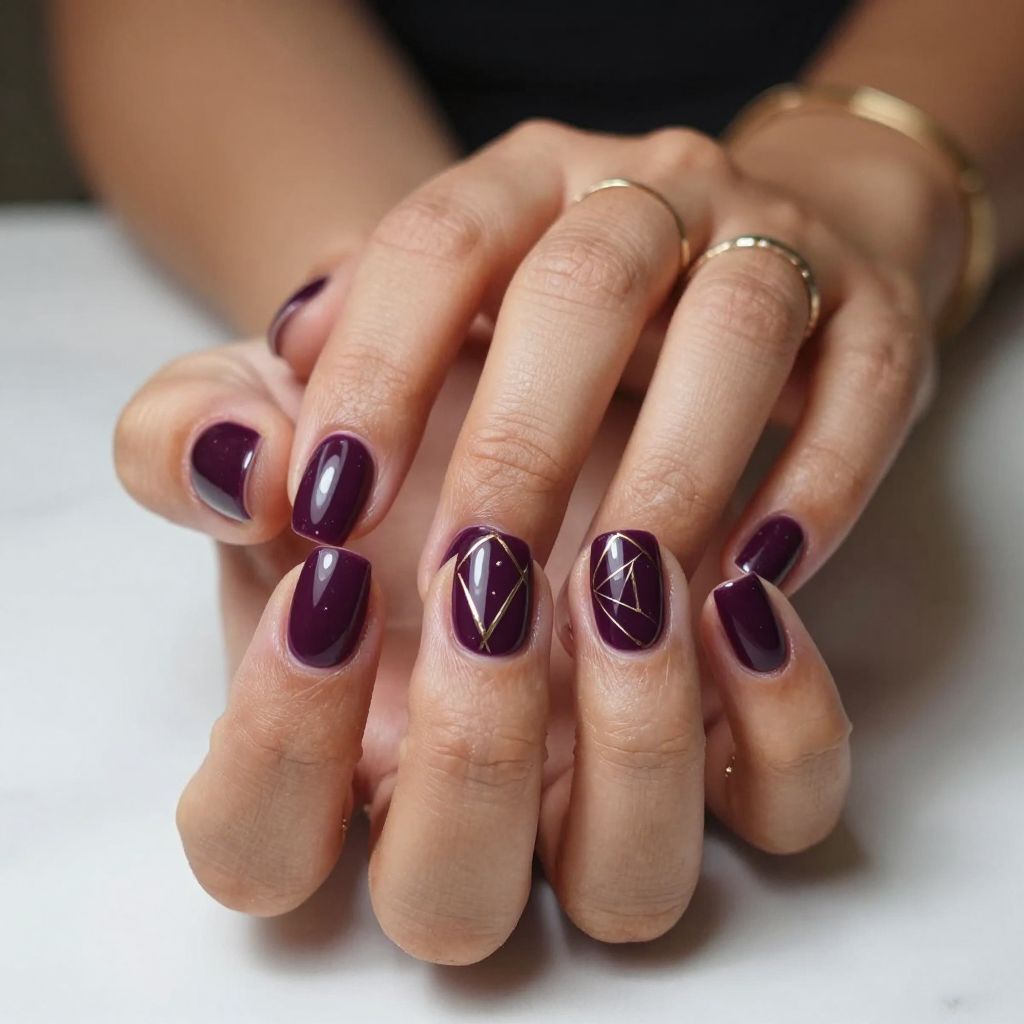 Deep Plum Geometric Accent Nails