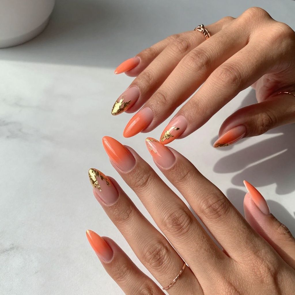 Coral Sunset with Gold Leaf Accents